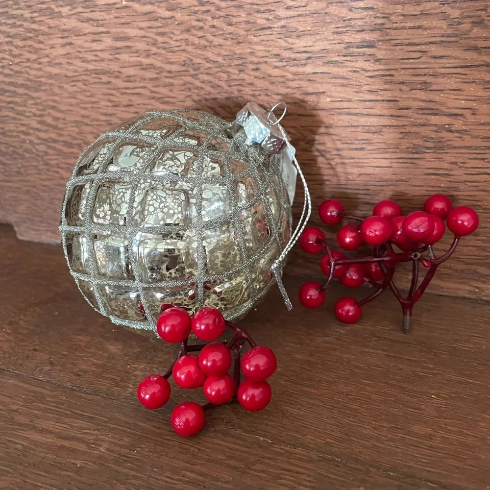 Z GALLERIE BEADED MERCURY GLASS BALL ORNAMENTS (SET OF 4)